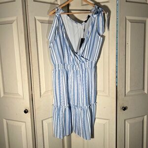 Kancy Kole Blue and White Striped Dress with Tie Straps Size 2XL